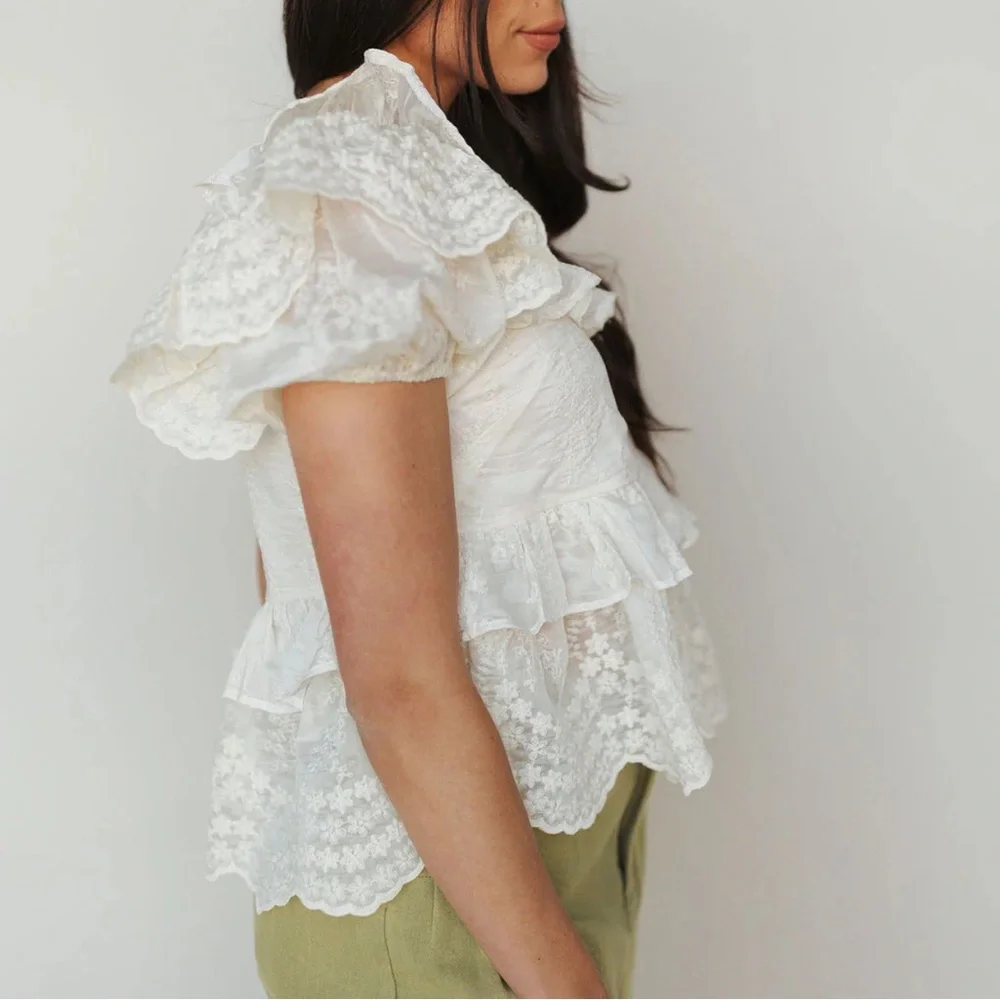 Pink Ruffle Lace Peplum Blouse - Picture 8 of 9